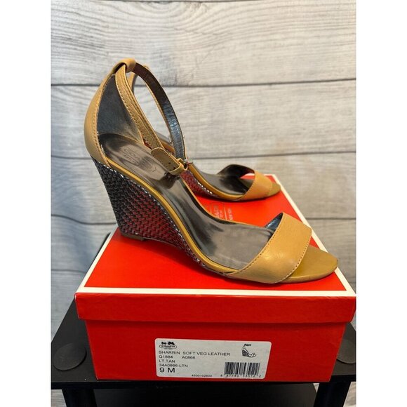 Coach Sharrin Soft Veg Leather Wedge Sandals Size 9 - Picture 1 of 7